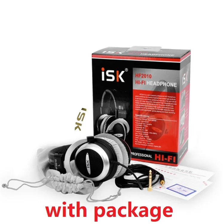 Black and silver isk hf2010 monitor headphone hifi with coiled cable for stereo studio recording and noise canceling use