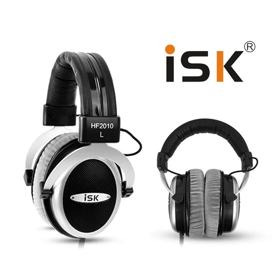 Black and silver isk hf2010 semi-open monitor hifi stereo headphones with padded headband for studio recording audio