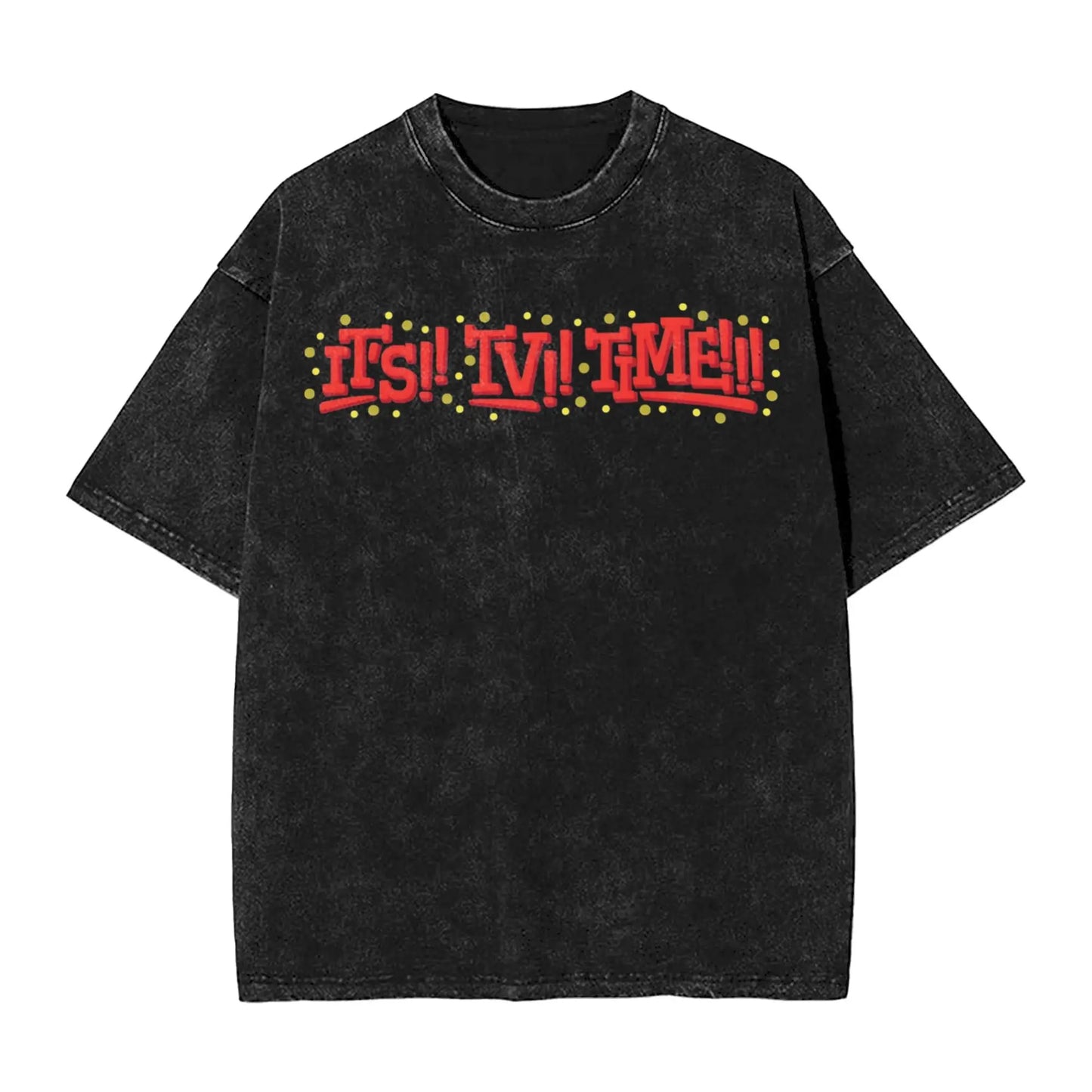 Black distressed cotton hop washed oversize t-shirt with bold red its tv time graphic for tenna deltarune novelty women tops streetwear