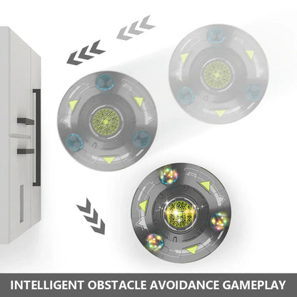 Ivtivfu ufo bubble machine with gray translucent spinning tops, glowing centers, and obstacle avoidance for kids parties ages 3-12
