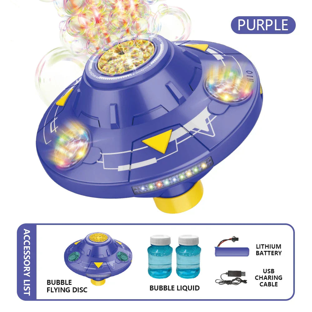 Ivtivfu ufo bubble flying disc toy in purple with yellow accents and led lights for kids parties ages 3-12 with obstacle avoidance