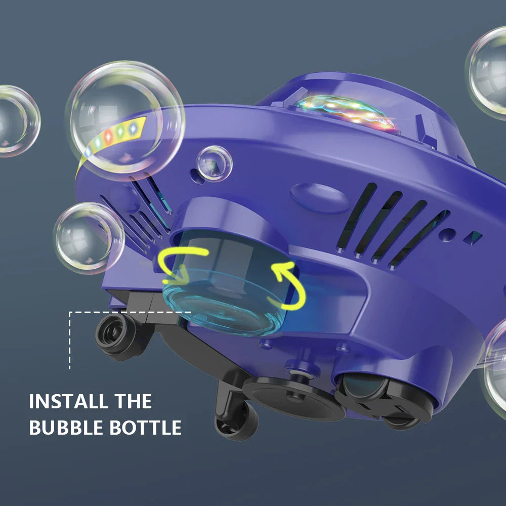 Ivtivfu ufo bubble machine in purple glossy plastic with black wheels featuring obstacle avoidance for kids parties ages 3-12