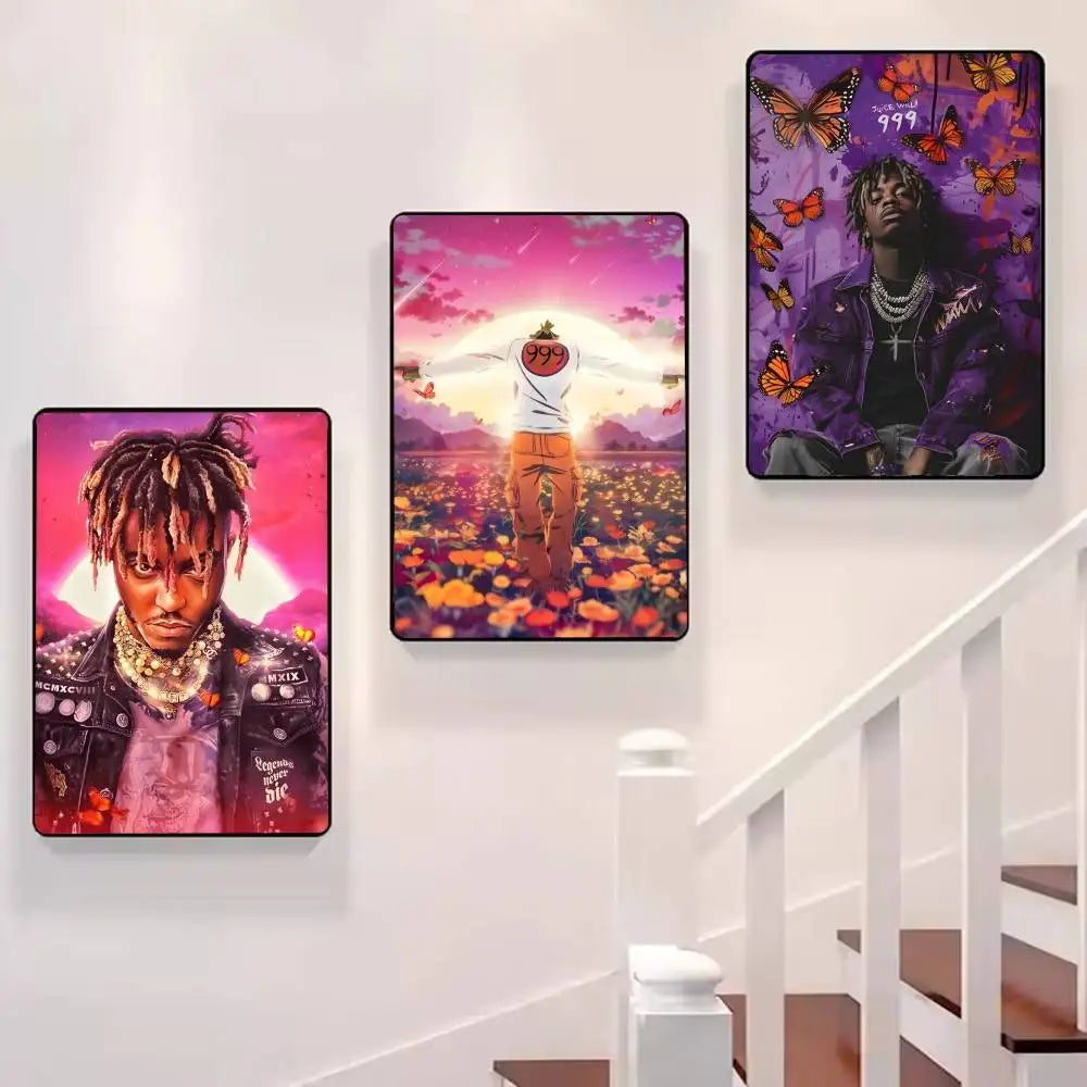 Three framed wall art prints featuring xxxtentacion with vibrant designs for wrld hip hop album poster painting decor
