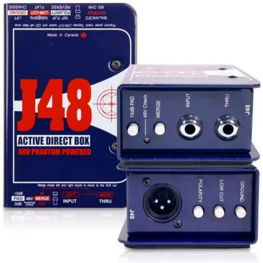 Blue j48 professional metal audio di box with stereo 48v phantom power and xlr inputs for recording studio production
