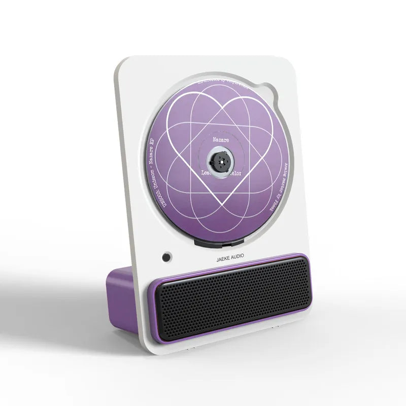 Purple and white jaek audio c30 machine phonograph record player with atom pattern wireless bluetooth minimalist design
