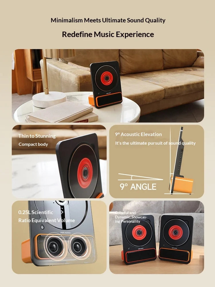 Jaek audio c30 compact black and orange machine phonograph record player with circular red driver for hiFi album playback