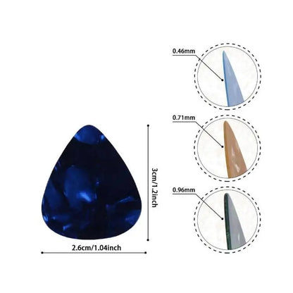 Deep blue glossy plastic guitar pick with teardrop shape and precise edges in JANYUN 150 pcs guitar picks sampler for bass electric stringed instruments