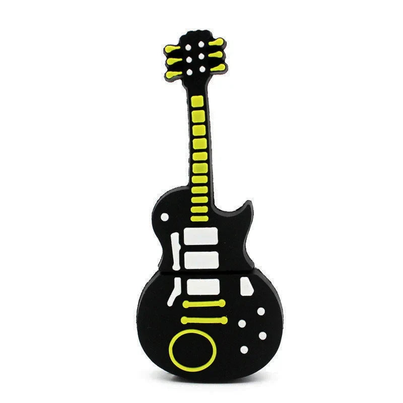 Black and neon yellow guitar-shaped usb flash drive with white accents from jaster 64gb 128gb usb musical instruments model pendrive