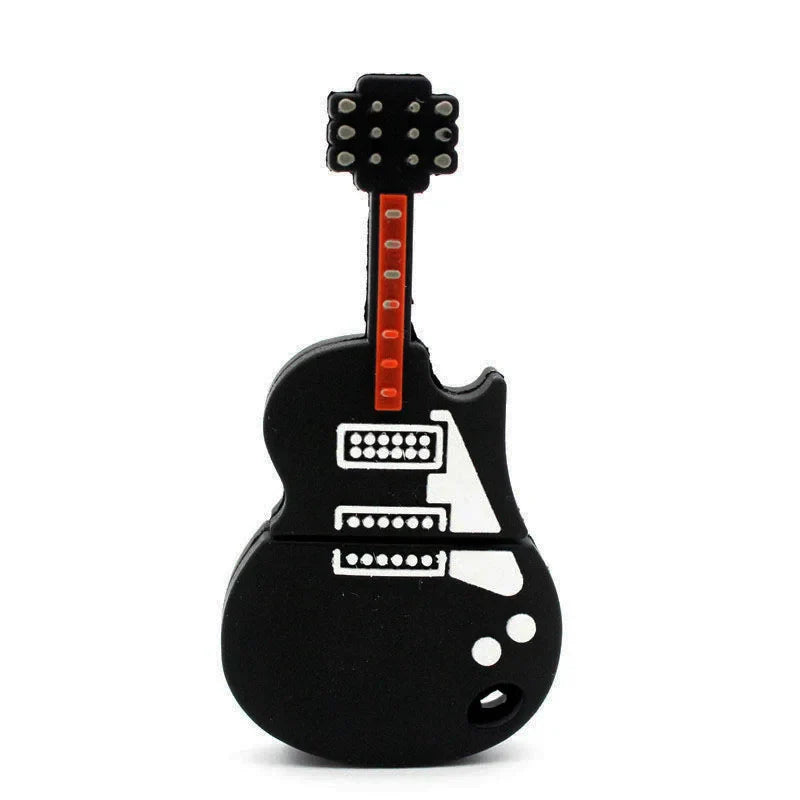 Black guitar-shaped usb flash drive with red neck and white pickguard details from jaster styles musical instruments model pendrive 64gb 128gb usb