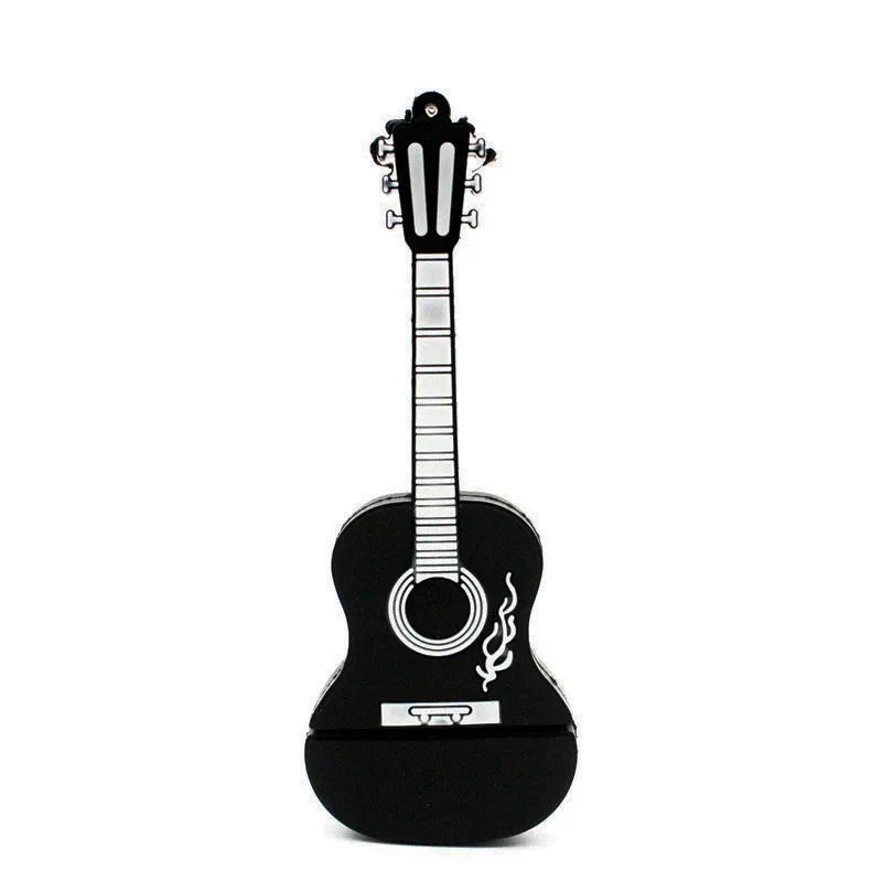 Black guitar-shaped usb flash drive with silver accents and flame design from jaster styles musical instruments model pendrive 128gb usb