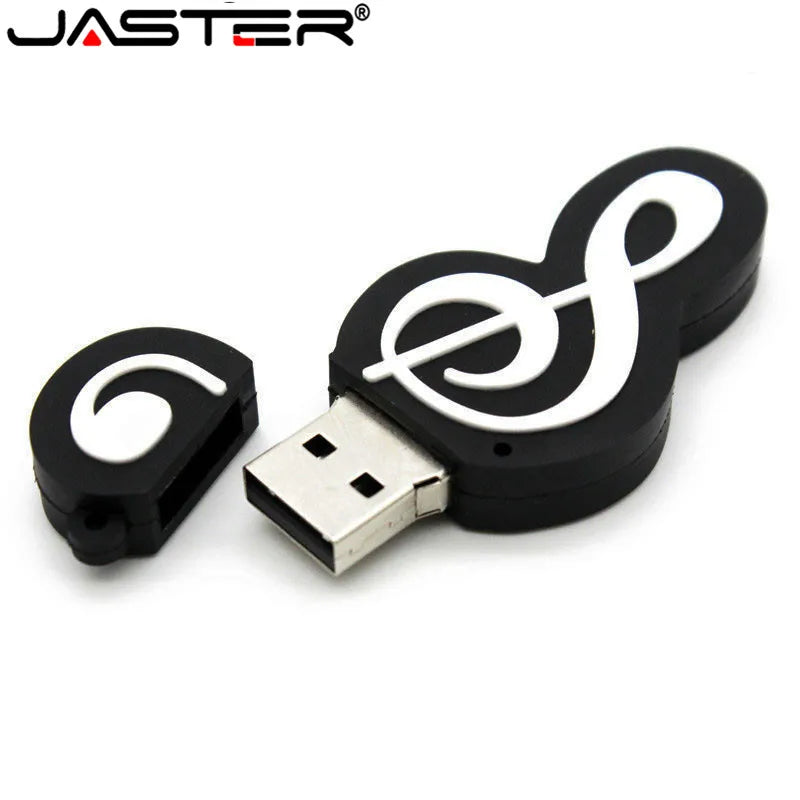 Black jaster usb flash drive in treble clef shape with white detailing from styles musical instruments model pendrive series 64gb 128gb usb