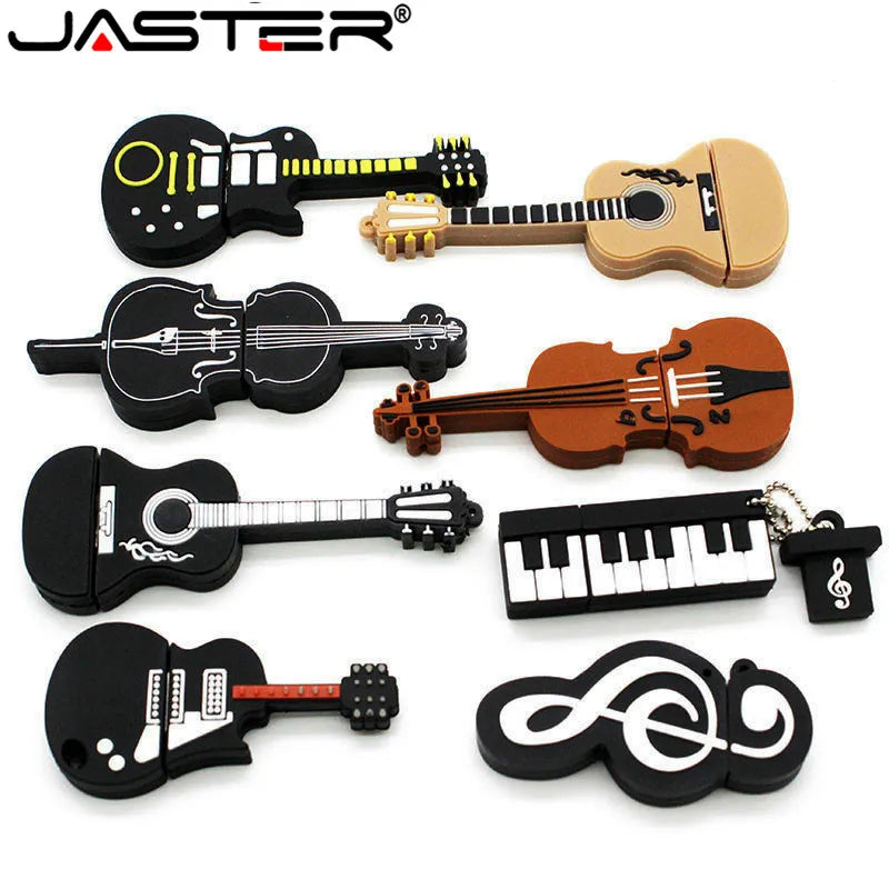 Black and tan silicone styles musical instruments model pendrive in guitar violin piano and treble clef 64gb 128gb usb flash drive