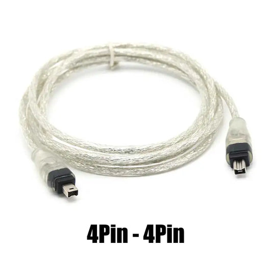 Silver braided 4pin ieee cable with transparent connectors for high-speed data transmission and camera video capture