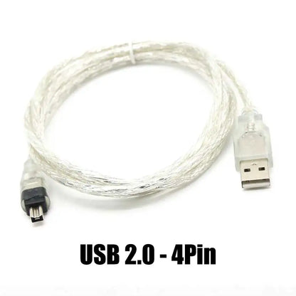 JCD transparent braided USB 2.0 data cable with clear connectors for high-speed data transmission and 4pin IEEE camera video capture