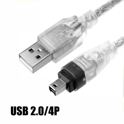 Clear plastic jcd 4pin ieee 1394 cable with silver metallic connector and braided gray cord for high-speed camera video capture