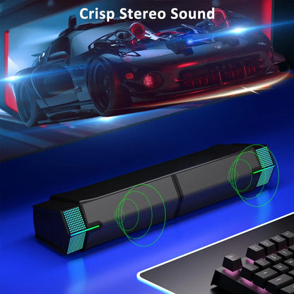 Black rectangular jeecoo m20 bluetooth computer speaker with glowing green led lights for pc desktop use