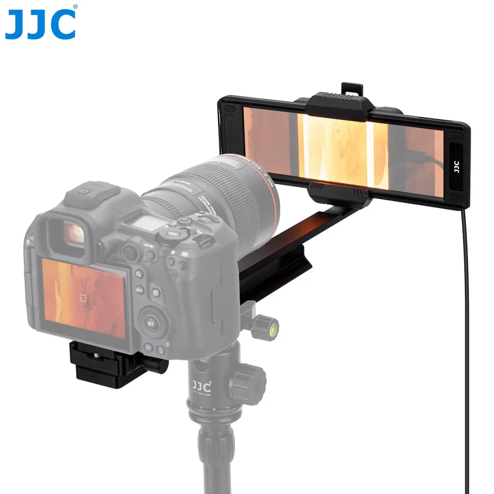 Black jjc smartphone monitor with slim transparent screen displaying warm visuals for upgraded film digitizing adapter 120mm film negative