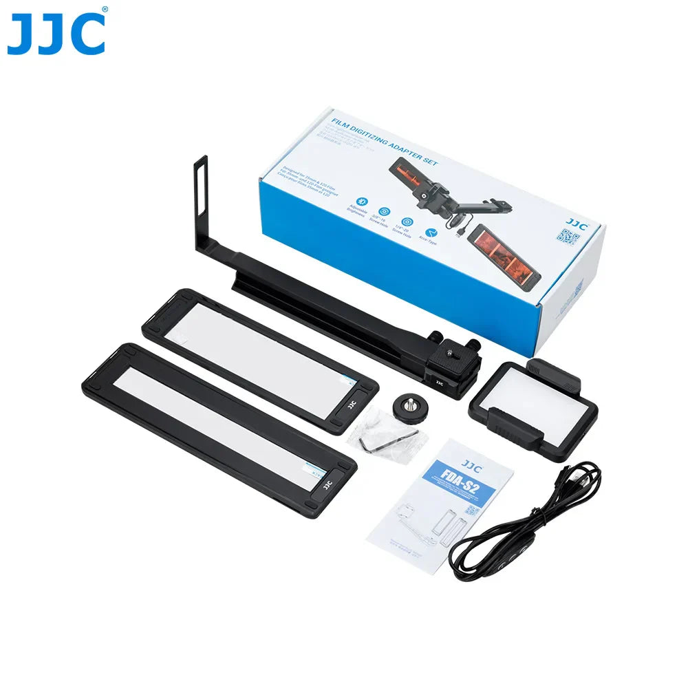 Black jjc upgraded film digitizing adapter set with three rectangular light panels and mounting arm for 120mm film negative