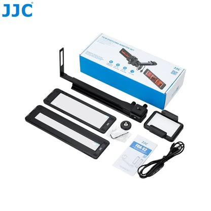 Black jjc upgraded film digitizing adapter set with three rectangular light panels and mounting arm for 120mm film negative