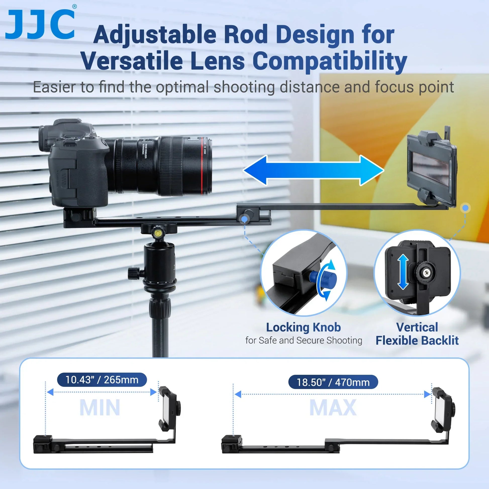 Black jjc upgraded film digitizing adapter rod with locking knob and vertical flexible backlit for 120mm film negative