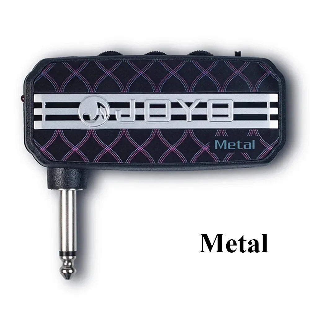 Black joyo ja-03 portable bass guitar amplifier mini headphone featuring metal effects pedal with quilted pattern and silver logo