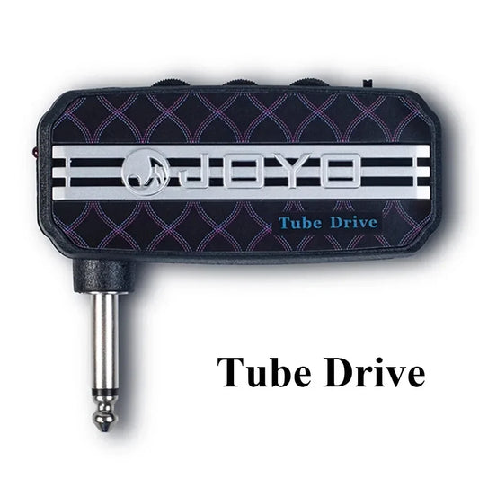 Black joyo ja-03 portable bass guitar amplifier mini headphone pedal with silver logo and purple geometric pattern