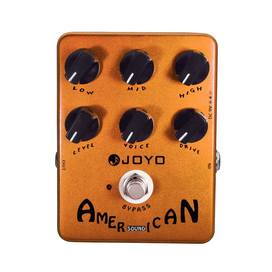 Orange joyo american sound electric guitar pedal with six black knobs, silver footswitch, true bypass deluxe amplifier pedal