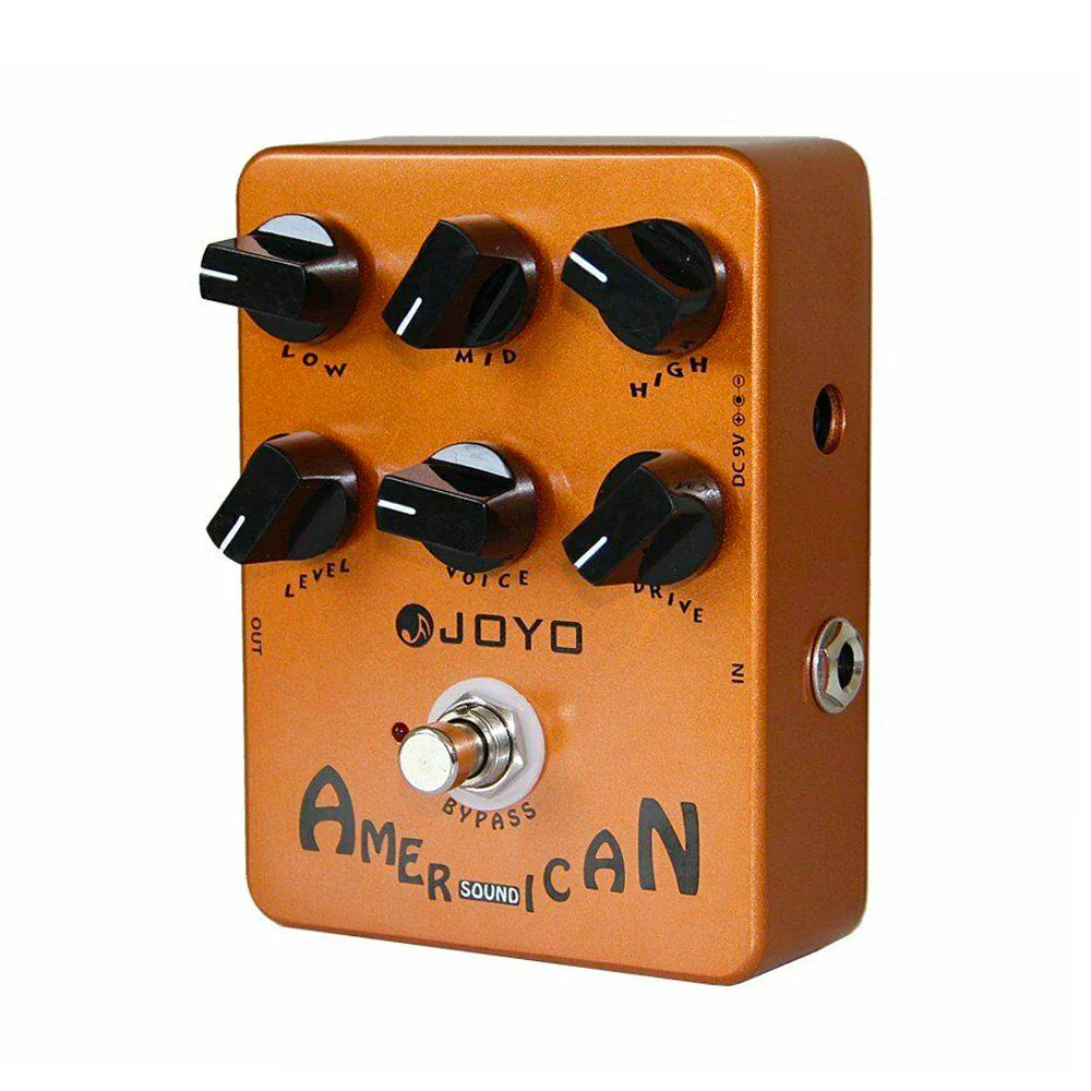 Orange metallic joyo american sound electric guitar pedal with six black knobs true bypass deluxe amplifier pedals