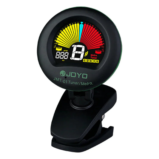 Black joyo jmt-01 guitar tuner with tap tempo metronome and 360° rotating clip chromatic display with colorful indicators