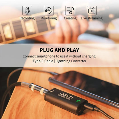 Black momix cab mini audio mixer with green led indicator and metallic connectors for guitar and live streaming use