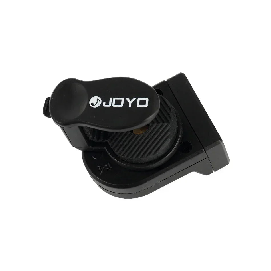 Black joyo camera tripod mount with textured grip and adjustable clamp for mini guitar tuner electric acoustic classic use