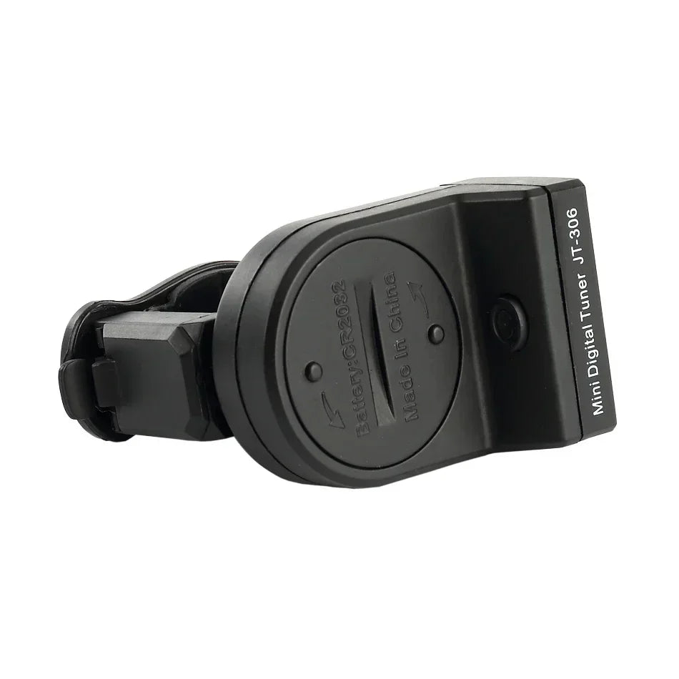 Black plastic mini guitar tuner jt-306 with clip attachment for electric acoustic classic chromatic guitar bass