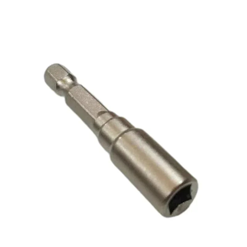 Silver-colored metal ju64 drum key adapter with hex drive and square recess for drum key tuner and metal tuning key use