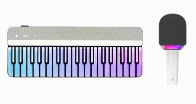 Silver and purple gradient jukebox smart piano keyboard beginner karaoke with black keys and white beginner karaoke microphone