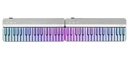 Silver and white jukebox smart piano keyboard beginner karaoke with colorful led-lit keys and portable design