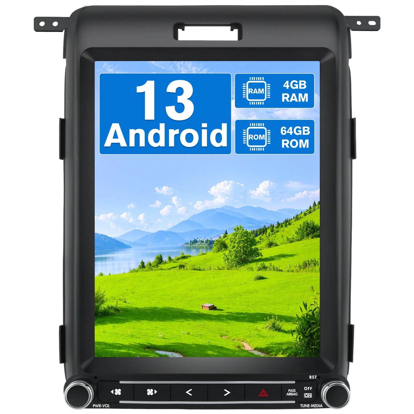 Black 13-inch android auto radio with 4gb ram 64gb rom featuring tesla screen wireless and intelligent systems rds