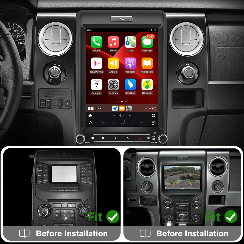 Black tesla screen wireless android auto radio with intelligent systems rds and circular vents for ford f150 2013 2014