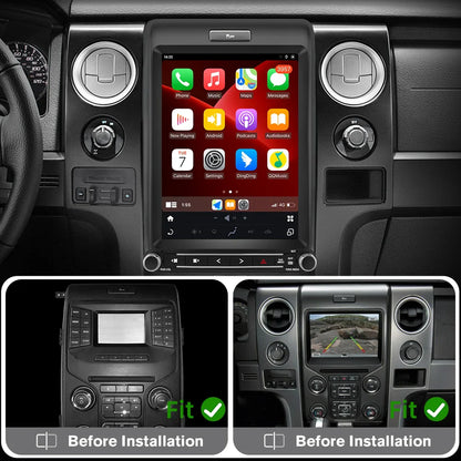 Black tesla screen wireless android auto radio with intelligent systems rds and circular vents for ford f150 2013 2014