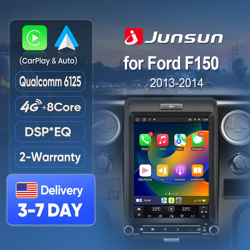 Black junsun 12.1 inch tesla screen wireless carplay android auto radio with intelligent systems rds for ford f150 2013 2014