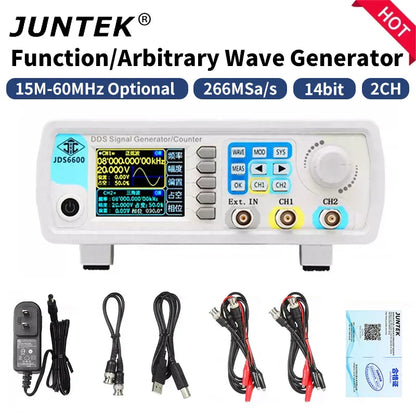 White juntek jds6600 2-channel signal generator with digital display multiple ports and 60mhz dds function arbitrary waveform usb frequency meter pulse