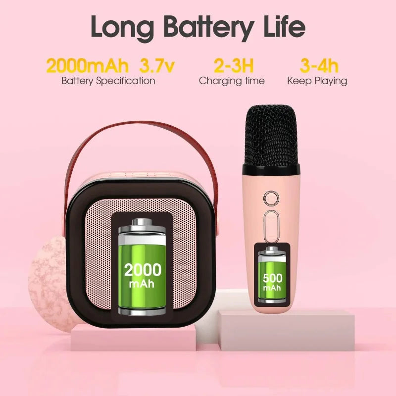 Pink wireless microphone with black mesh grille and portable speaker with rgb lights audio for audio home ktv and ktv kid gifts