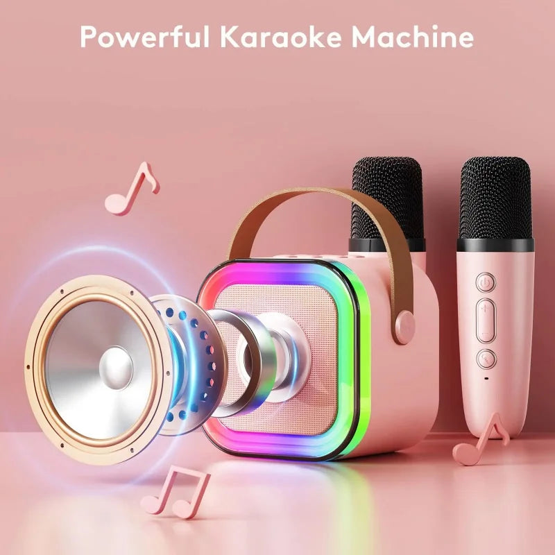 Pink k12 portable karaoke machine with brown handle and rainbow rgb lights audio for audio home ktv and ktv kid gifts