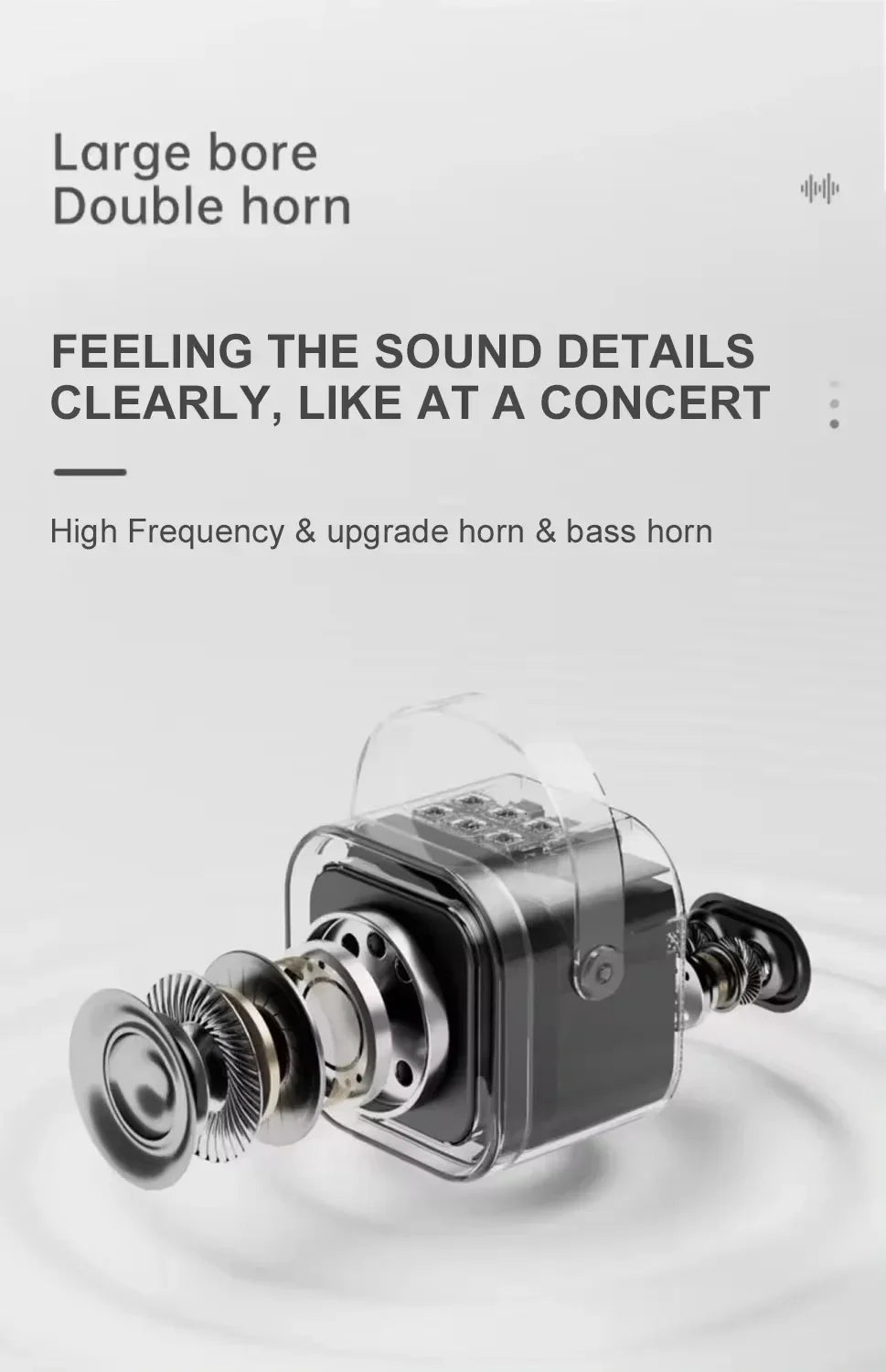 Black and silver double horn karaoke speaker with transparent casing features microphones rgb led lights deep bass long battery
