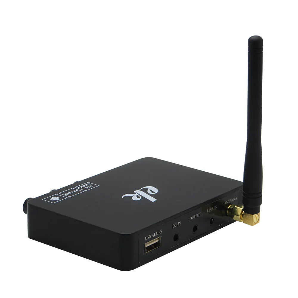 Black rectangular android tv box with single antenna and labeled ports for home ktv mini digital sound audio mixer system