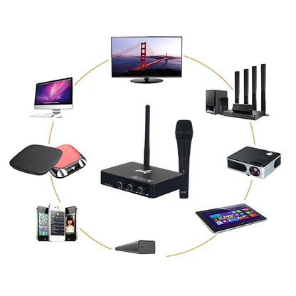 Black wireless microphone with textured grip designed for home ktv mini and digital sound audio in android tv box system