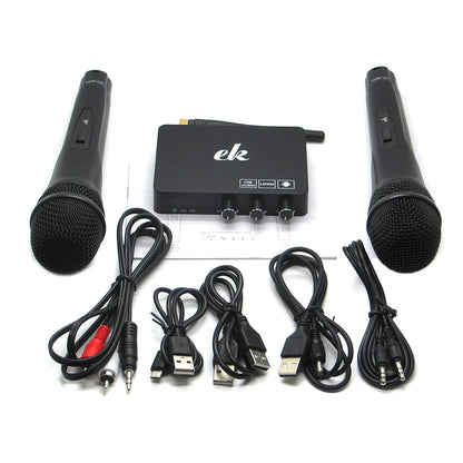 Black wireless microphone system with two handheld mics and receiver for k2 android tv box mini karaoke echo mixer