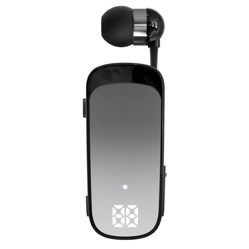 Black k65 lavalier business bluetooth noice cancelling wireless earbud with sleek glossy finish and led digital display