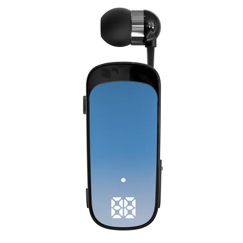 Black k65 lavalier business bluetooth earbud with noice cancelling wireless feature and led digital display screen
