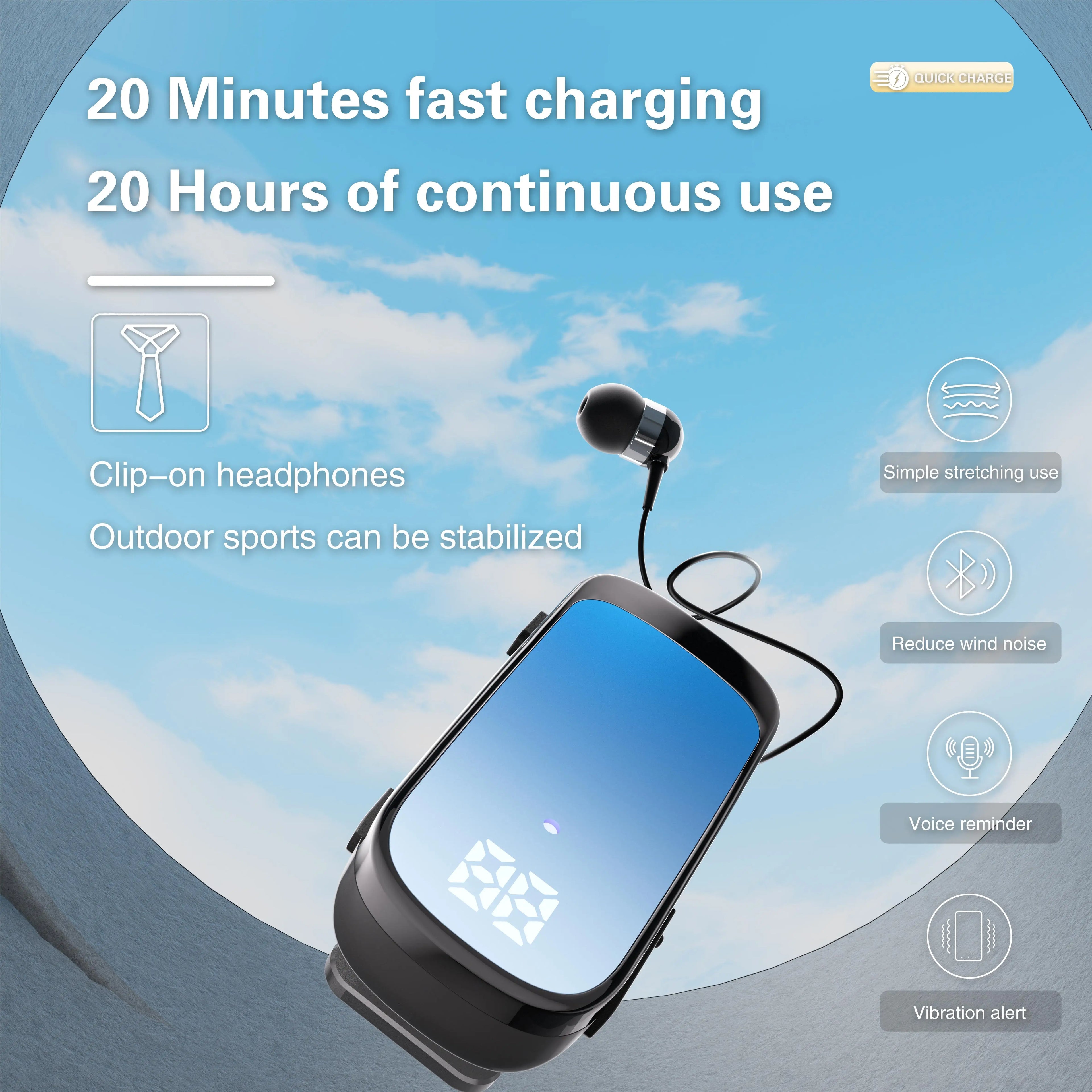 # K65 Lavalier Business Bluetooth 5.2 Headset Talk/Music Time 20 Hours LED Digital Display Noice Cancelling Wireless Earphones - Type Beat