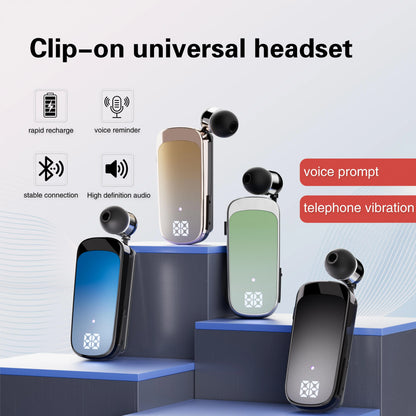 Clip-on universal k65 lavalier business bluetooth headset with sleek metallic gradient finish noice cancelling wireless and led digital display